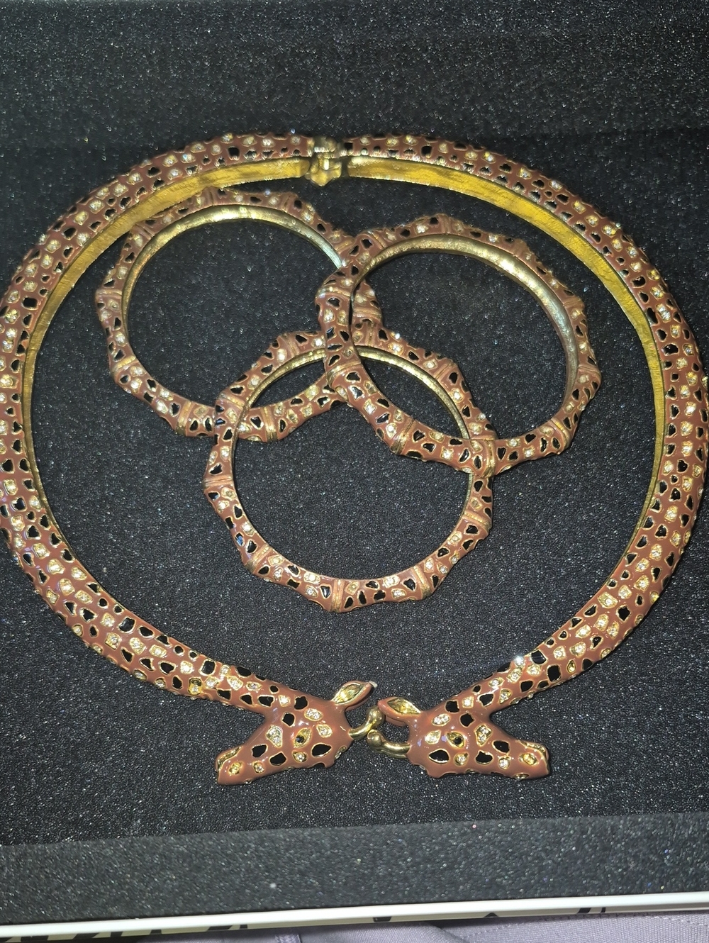 Sassy Jones Brown and Gold Leopard Print Collar Necklace With 3 Bracelets.
